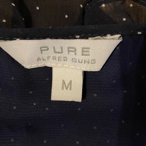 PURE Alfred Sung Black and White Polka Dot Chiffon Ruffled V-Neck Dress, Size M - Picture 3 of 6